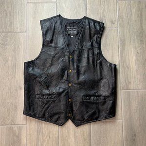 SOLD Navarre Black Leather Motorcycle Vest Italian Stone Design Men’s XXXL